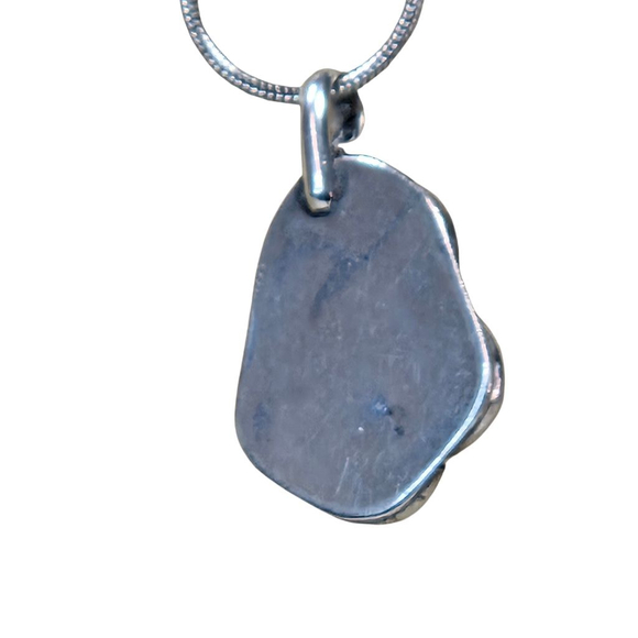 Vintage Sterling Silver Turquoise Pendant Necklace Snake Chain Southwest Flower - Picture 6 of 7